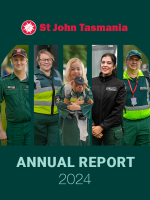 Five St John staff  and volunteers in green uniform